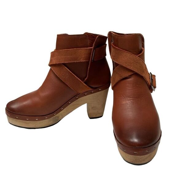 Free People Bungalow Clog Boots womens 6 ankle platform chestnut wrap buckle NEW - Picture 5 of 15